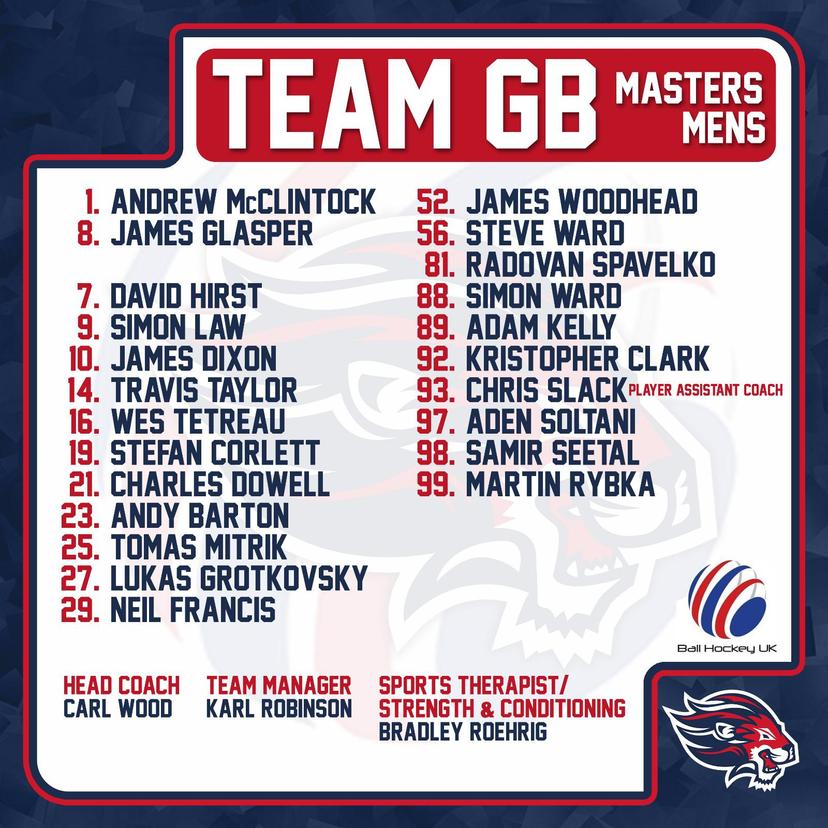 2025 Team GB Masters for ISBHF Masters World Championships (Stefan Corlett, Neil Francis, James Glasper, Samir Seetal, Travis Taylor, Wes Tetreau)